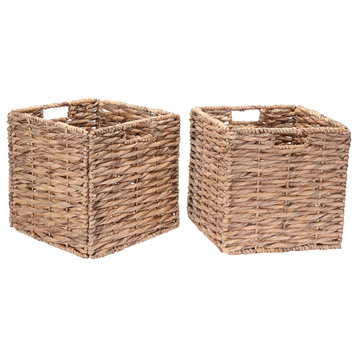 Set of 2 Handmade Wicker Storage Cubes 12" Square Foldable Baskets With Handles