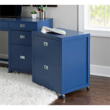 Linon Peggy Rolling Wood File Cabinet in Navy Blue