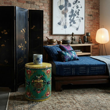 Teal Turquoise Green Tibetan Drum Style Lotus Jewel Graphic Table Stool GB725
