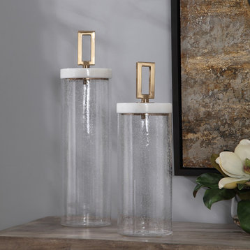 Luxe Tall Seeded Glass Clear Jar 2-Piece Set