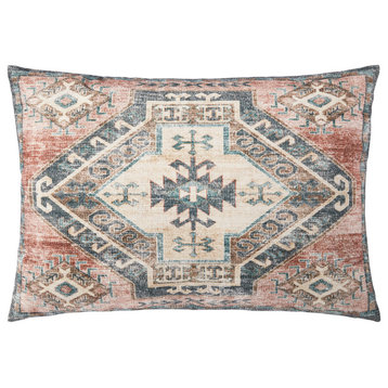 Rust/Navy 16"x26" Antique Inspired Polyester Printed Accent Throw Pillow