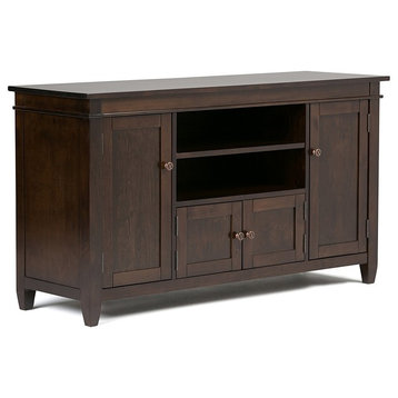 Contemporary TV Stand, Pine Wood Construction and Molded Top, Dark Tobacco Brown
