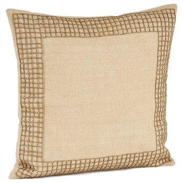 Hand Beaded Burlap Design Decorative Throw Pillow
