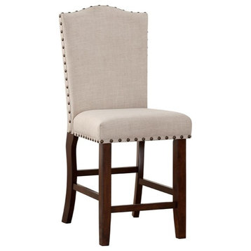 Benzara BM166612 Rubber Wood Studded Trim High Chair ,Cherry Brown, Set of 2