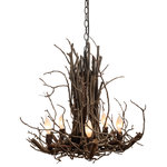 Wish Designs USA - Wrangler Branch Twig Chandelier - The Wrangler style hickory branch chandelier brings natural charm to kitchen, bedroom, nursery and powder room settings.  24" wide, 22" high with 5 lights.  40 watt max per socket. For use with incandescent or LED bulbs. Candelabra base. Bulbs are not included with fixture.  6' wire / chain.  Clean with dust wand or vacuum attachment. *Candelabra base.
