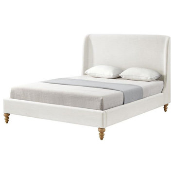 Kataleya Bed Cream White Linen Twin Wingback Upholstered