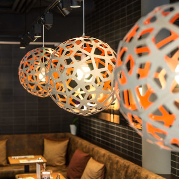 Coral Bamboo Pendants in Dining Room