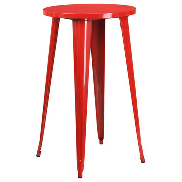 24" Round Red Metal Indoor-Outdoor Bar H Table