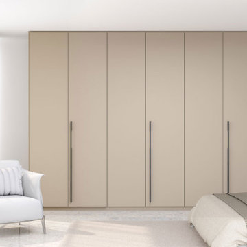 Bi-fold folding door wardrobe in stone grey supplied by Inspired Elements