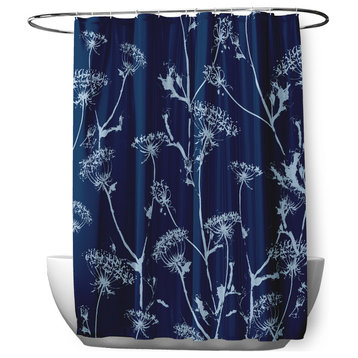 70"Wx73"L Windy Blossom Shower Curtain, Navy