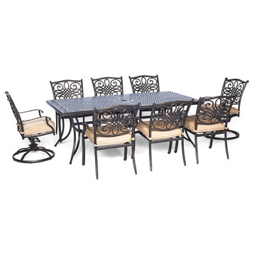 Traditions 9-Piece Dining Set With Stationary and Swivel Chair Mix