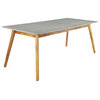 Rectangular Concrete Outdoor Dining Table w/ Wooden Mid-Century Legs