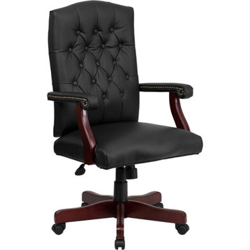 Martha Washington Black Leather Executive Swivel Office Chair with Arms