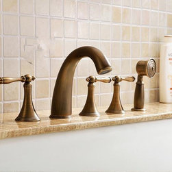 Antique Brass Classic Widespread Tub Faucet with Hand Shower FBT0677 - Bathtub Faucets