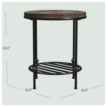 Maklaine Modern / Contemporary Round Wood End Table in Barnside Brown