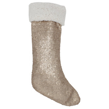 Charming Sequin and Sherpa Border Christmas Stocking, Champagne