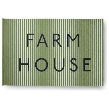 Farmhouse Ticking Farmhouse Chenille Area Rug, Light Olive Green, 4'x6'