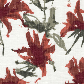 Fabric Sample Kendal Scarlet Red Floral Cotton Linen