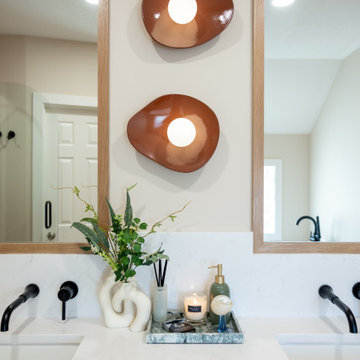 Primary & Guest Bathroom Remodel with Improved Layout and Heated Terrazzo Floors