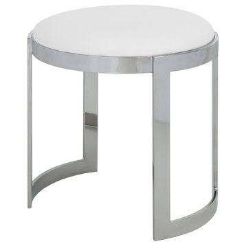 Silver Frame Orion Stool Faux Leather White