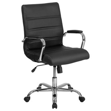 Pemberly Row Mid Back Leather Office Swivel Chair in Black and Chrome
