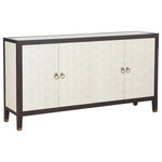 StyleCraft - Dann Foley 4 Door Sideboard Ivory Faux Shagreen, Black Veneer Finish - This sideboard has four doors, each door featuring an adjustable soft close hinge. Inside, a fixed middle shelf sits behind each pair of doors, providing ample storage space.