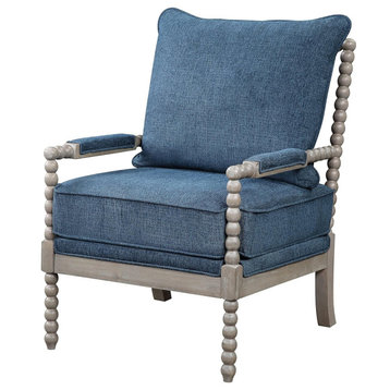 Farmhouse Accent Chair, Turned Spindle Detailing With Padded Armrests, Azure