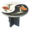 Floral Black and White Marble Inlay Table