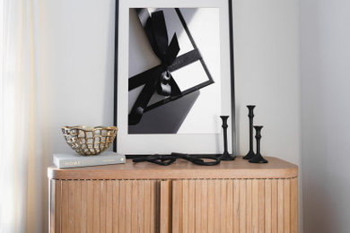 Example of a mid-century modern entryway design in Charlotte