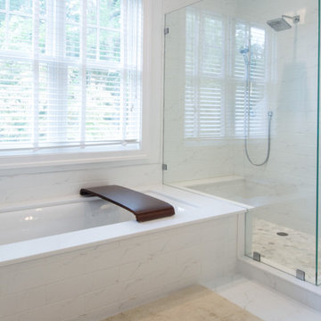 Custom Venera White Corian Tub Deck and Shower Shelf