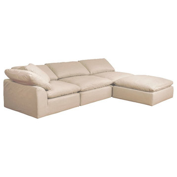 Sunset Trading Puff 4 Pc Slipcovered Sectional Sofa Performance Fabric Tan
