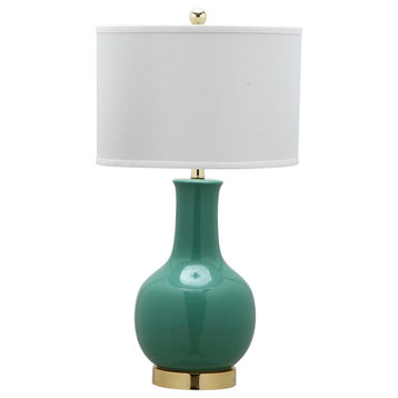 Safavieh White Ceramic Paris Lamp, Emerald