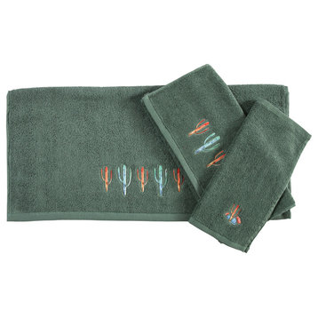 3-Piece Embroidered Cactus Towel Set, Turquoise
