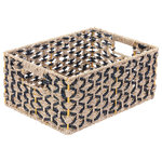 Villacera - Villacera Rectangle Wicker Baskets Water Hyacinth Black/Natural Set of 2 - Villacera's hand weaved rectangle nesting baskets are designed to organize and declutter your house or apartment.  Made of the strongest seagrass, water hyacinth, these baskets are handmade with a tight wicker weave.  As with all of our products, they are designed for sturdiness, style, and longevity.  The integrated handles allow you to move them around with ease.  Whether you use these in the laundry room, living room, or in a garage, their generous sizes will organize just about anything you want to keep around. Product Details: Large Basket Measures: 15 L x 11 W x 6 H.  Medium Basket Measures: 13 L x 9 W x 5 H.  Material: Water Hyacinth. Color: Black and Natural. Care: Vacuum regularly to remove dust. Occasionally clean with a diluted solution of Oil Soap and water to remove any grime from crevices and maintain natural luster.