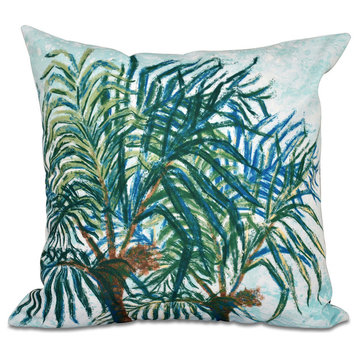 Palms, Floral Print Pillow, Blue, 26"x26"