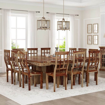 Dallas Ranch Large Square Dining Room Table and Chair Set For 12