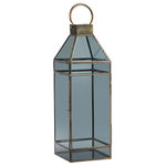 Zodax - "Yasmina" 18" Tall Glass Decorative Candle Lantern - Bathe your home in flickering candlelight with this lantern candleholder. Pillar candles last longer within the protective antique brass iron frame of the lantern while tinted glass panels display softly diffused light. Suspended from a small hook at the top of the lantern, this decorative accent piece can be hung in an atrium or entryway for dramatic ambiance.