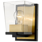Z-Lite - Bleeker Street 1 Light Wall Sconce in Matte Black & Olde Brass - With a sleek cosmopolitan attitude and a beautiful blend of glass and metal this one-light wall sconce offers a sophisticated way to stylize a contemporary space. Matte Black and Olde Brass serve as stunning finishes for a fixture with a geometric silhouette and a mix of warm and bold influences.andnbsp