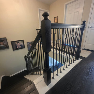Black Stair Railing Upgrade with Modern Metal Balusters | Morganville, NJ
