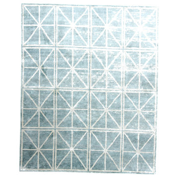 Modern Hand Knotted Rug, Blue, 8'x10'