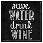 DDCG - Save Water Drink Wine Canvas Wall Art, 16"x16" - Add a little humor to your walls with the Save Water Drink Wine Canvas Wall Art. This premium gallery wrapped canvas features chalkboard text that reads "Save Water Drink Wine". The wall art is printed on professional grade tightly woven canvas with a durable construction, finished backing, and is built ready to hang. The result is funny piece of wall art that is perfect for your bar, office, gallery wall or above your bar cart. This piece makes a great gift for any wine lover. Available in 2 sizes.