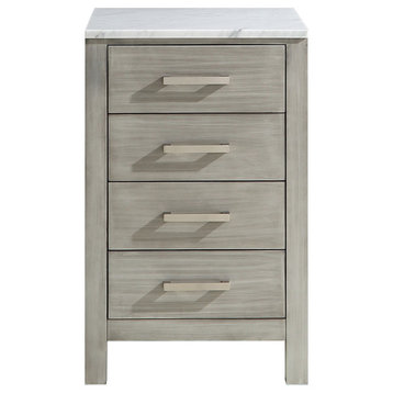 Jacques 20" Side Cabinet, White Carrara Marble Top, Distressed Gray
