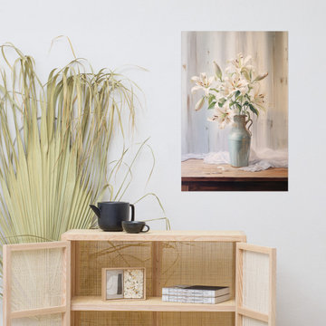 Floral Wall Art: Alabaster Lilies Pastel Painting Digital Art