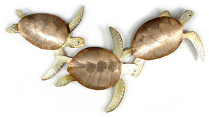 Coastal Home Decor 'Sea Turtle Frolic' - Metal Beach Sea Turtles Wall Art