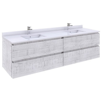 Fresca Stella 70" Wall Hung Double Bathroom Cabinet in Rustic White