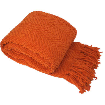 Tweed Knitted Throw Blanket, Burnt Orange, 60"x80"