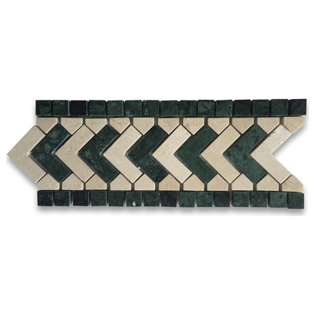 Marble Mosaic Border Bathroom Listello Tile Arrow Green 4x10 Polished, 1 piece