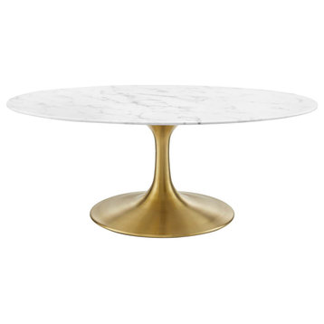 Lippa 42" Oval Artificial Marble Coffee Table in Gold White