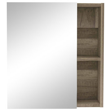 Lincoln Mirrored Medicine Cabinet with 2 Open Shelves, Light Oak