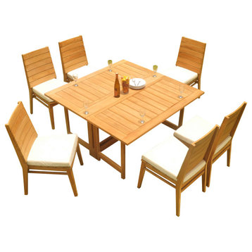 7-Piece Outdoor Teak Set: 60" Square Butterfly Table, 6 Char Stacking Chairs